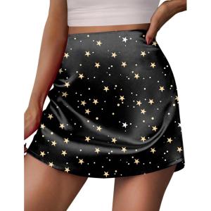 Zeagoo Womens Mini Skirts Elastic High Waisted Skirts Stain A-Line Zipper Party Club Skirt 2025(Pat1)