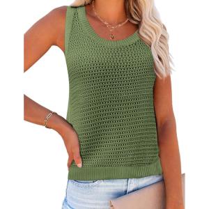 Zeagoo Womens Summer Crochet Sleeveless Sweater Vest Round Neck Hollow Out Knit Tank Tops Casual Loose Cami Tops(Army Green)