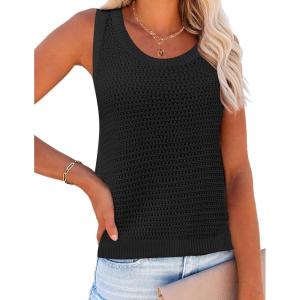 Zeagoo Womens Summer Crochet Sleeveless Sweater Vest Round Neck Hollow Out Knit Tank Tops Casual Loose Cami Tops(Black)
