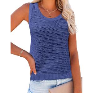 Zeagoo Womens Summer Crochet Sleeveless Sweater Vest Round Neck Hollow Out Knit Tank Tops Casual Loose Cami Tops(Navy)