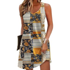 Zeagoo Womens Summer Dress 2026 Loose V Neck Sleeveless Sundresses Swimsuit Coverup with Pockets Floral Tank Dresses(Bohemian-printed)
