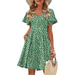 Zeagoo Womens Summer Dress Casual Swing Floral Ruffle Short Sleeve Sundresses Beach Mini A-line Shift Dress 2026 with Pockets(Green Jh560)