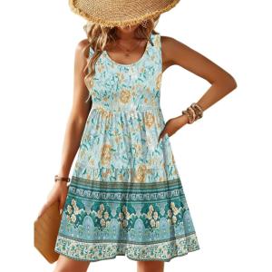 Zeagoo Womens Summer Sundress Boho Floral Casual Tank Dresses with Pockets Sleeveless Tiered Swing A Line Beach Dress(Baby Blue Floral)