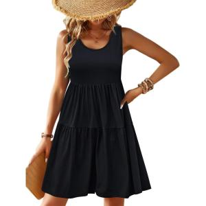 Zeagoo Womens Summer Sundress Boho Floral Casual Tank Dresses with Pockets Sleeveless Tiered Swing A Line Beach Dress(Black)