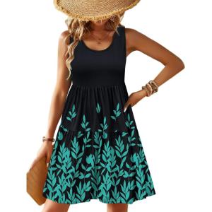 Zeagoo Womens Summer Sundress Boho Floral Casual Tank Dresses with Pockets Sleeveless Tiered Swing A Line Beach Dress(Navy Blue Floral)