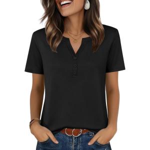 Zeagoo Womens Summer Tops V Neck Short Sleeve Shirts Dressy Casual Blouse Spring Vacation Tshirts Clothes(Black)