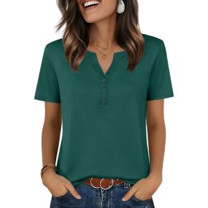 Zeagoo Womens Summer Tops V Neck Short Sleeve Shirts Dressy Casual Blouse Spring Vacation Tshirts Clothes(Green)