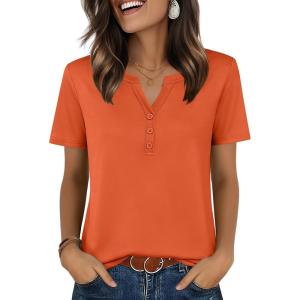 Zeagoo Womens Summer Tops V Neck Short Sleeve Shirts Dressy Casual Blouse Spring Vacation Tshirts Clothes(Orange)