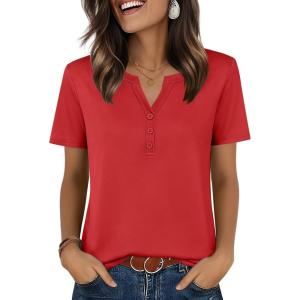 Zeagoo Womens Summer Tops V Neck Short Sleeve Shirts Dressy Casual Blouse Spring Vacation Tshirts Clothes(Red)