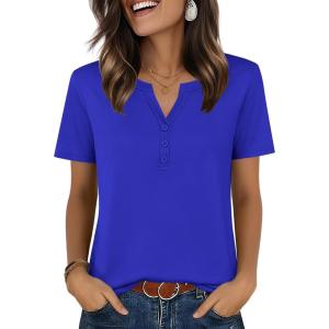 Zeagoo Womens Summer Tops V Neck Short Sleeve Shirts Dressy Casual Blouse Spring Vacation Tshirts Clothes(Sky Blue)