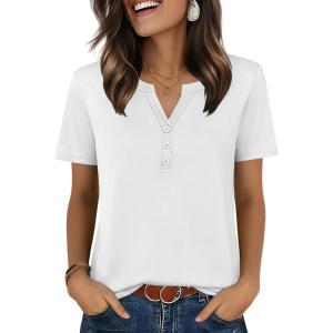 Zeagoo Womens Summer Tops V Neck Short Sleeve Shirts Dressy Casual Blouse Spring Vacation Tshirts Clothes(White)