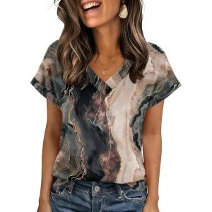 Zeagoo Womens Tops Summer Short Sleeve V Neck Shirts Casual Dressy Business Work Blouses Outfits 2026(Multicolor-cx278)