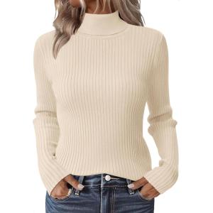 Zeagoo Women’s Turtleneck Sweaters 2026 Fall Fitted Long Sleeve Pullover Sweater Ribbed Knit Basic Tops(Beige)