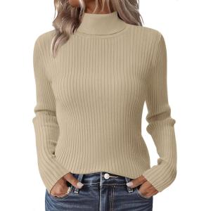 Zeagoo Women’s Turtleneck Sweaters 2026 Fall Fitted Long Sleeve Pullover Sweater Ribbed Knit Basic Tops(Khaki)