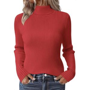 Zeagoo Women’s Turtleneck Sweaters 2026 Fall Fitted Long Sleeve Pullover Sweater Ribbed Knit Basic Tops(Red)