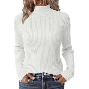 Zeagoo Women’s Turtleneck Sweaters 2026 Fall Fitted Long Sleeve Pullover Sweater Ribbed Knit Basic Tops(White)