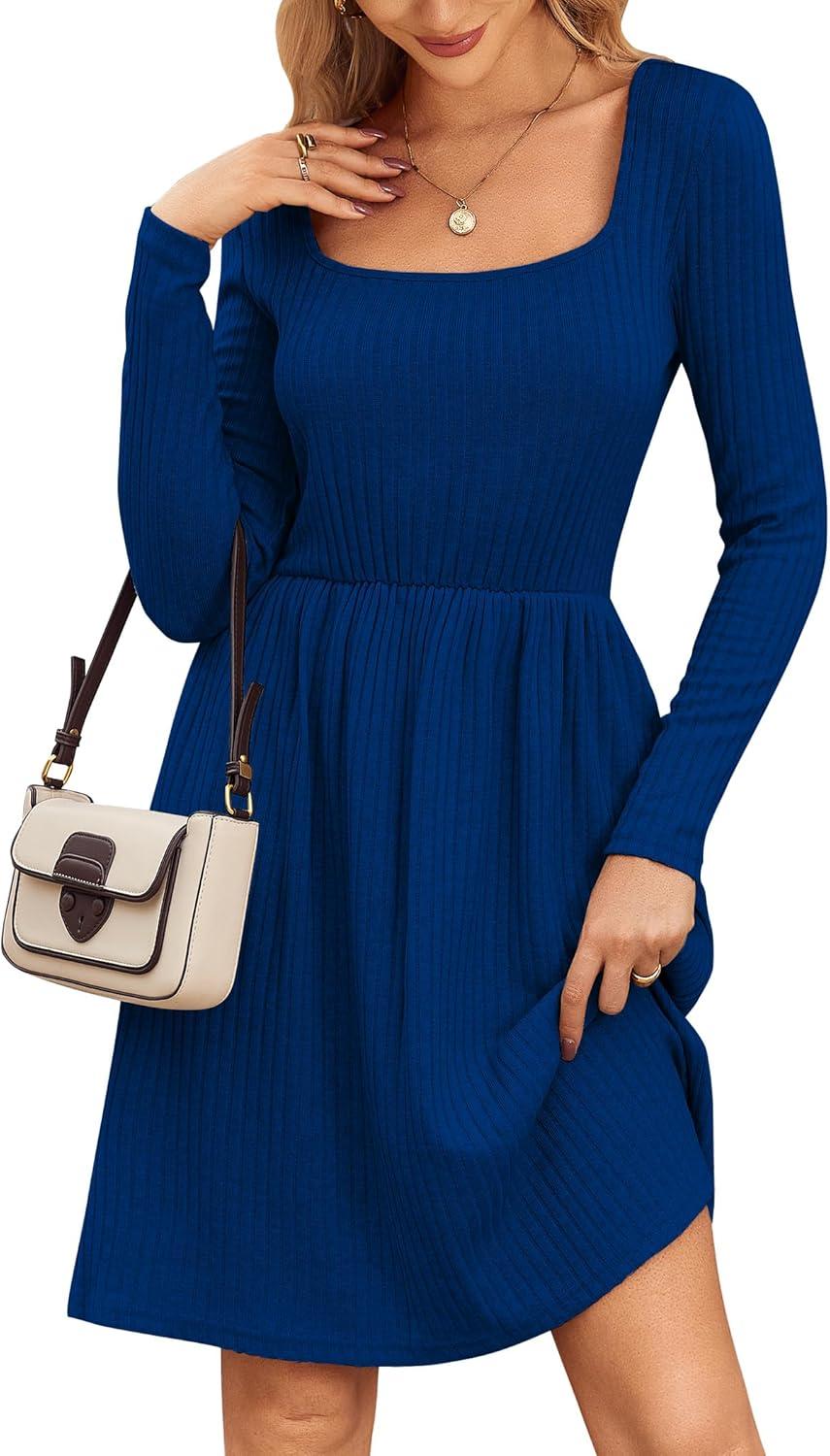 imageZEAGOO Women Dresses Spring Fall 2026 Sweater Dress Long Sleeve Casual Knit Dresses with PocketsNavy Blue