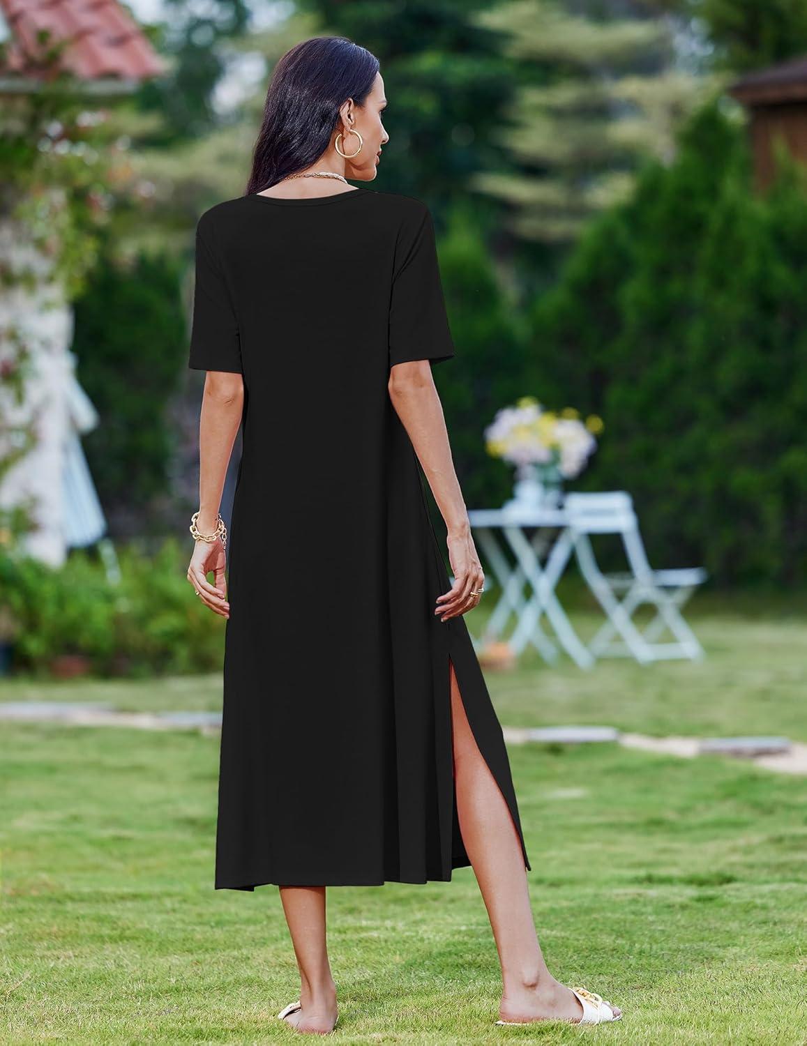 imageZEAGOO Women Summer Dress Casual Beach Dress Floral Maxi Split Long Dress 2026 Vacation DressBlack