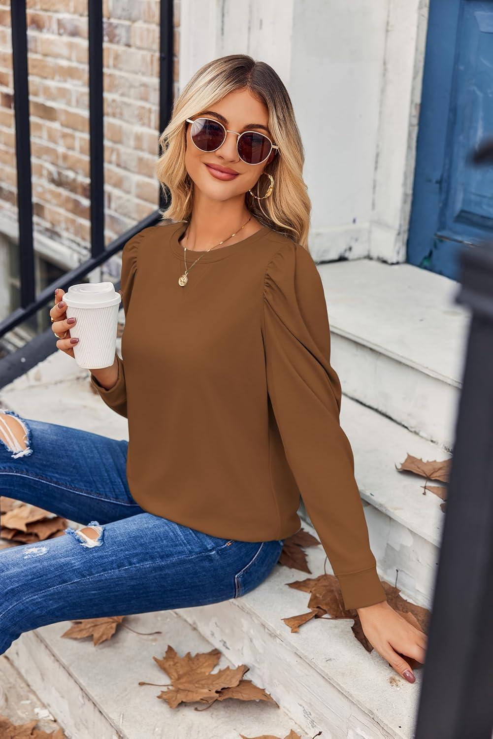 imageZeagoo Christmas Long Sleeve Shirts for Women Winter 2025 Ladies Tops and Blouses Casual Fashion ClothingBrown