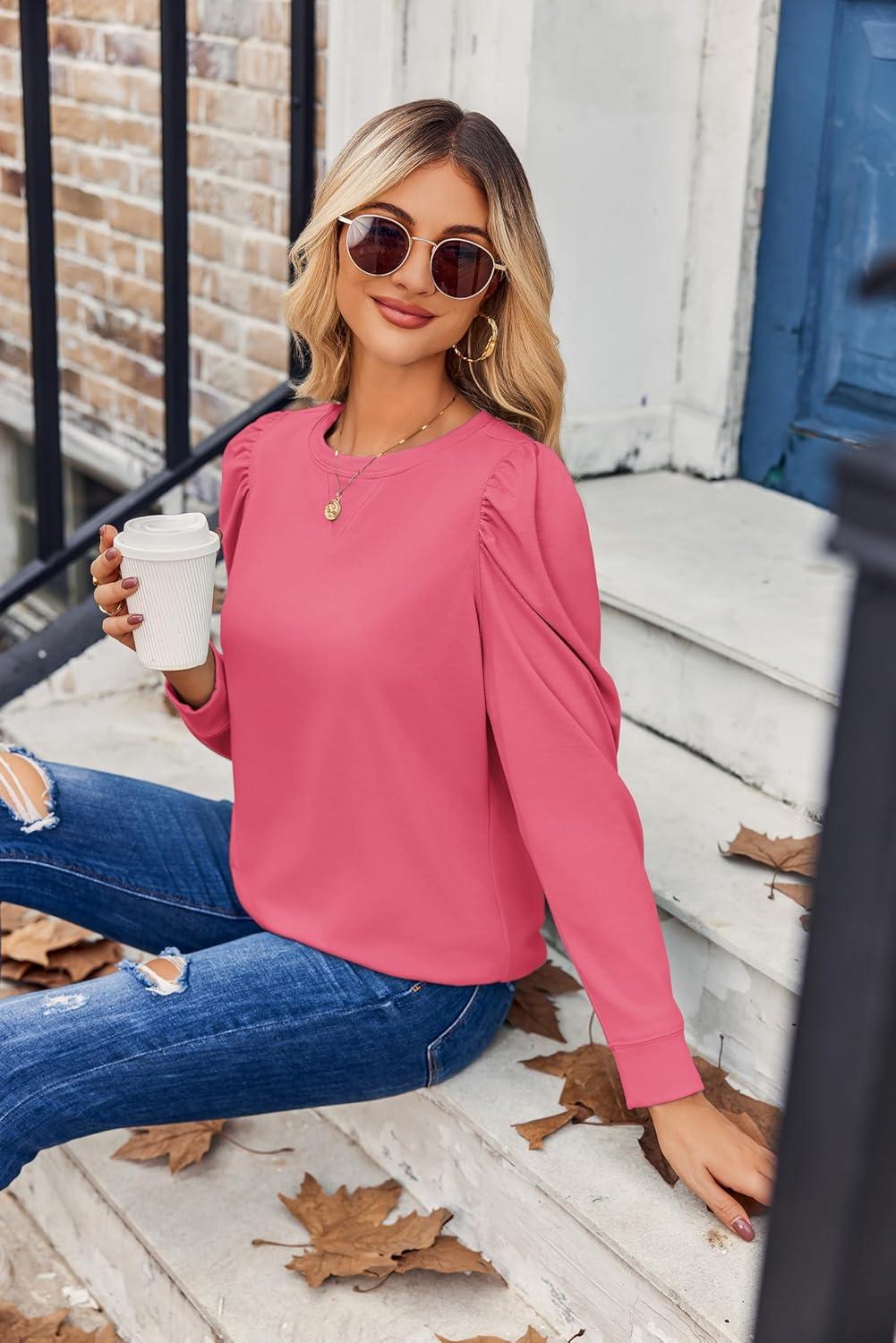 imageZeagoo Christmas Long Sleeve Shirts for Women Winter 2025 Ladies Tops and Blouses Casual Fashion ClothingRose Red
