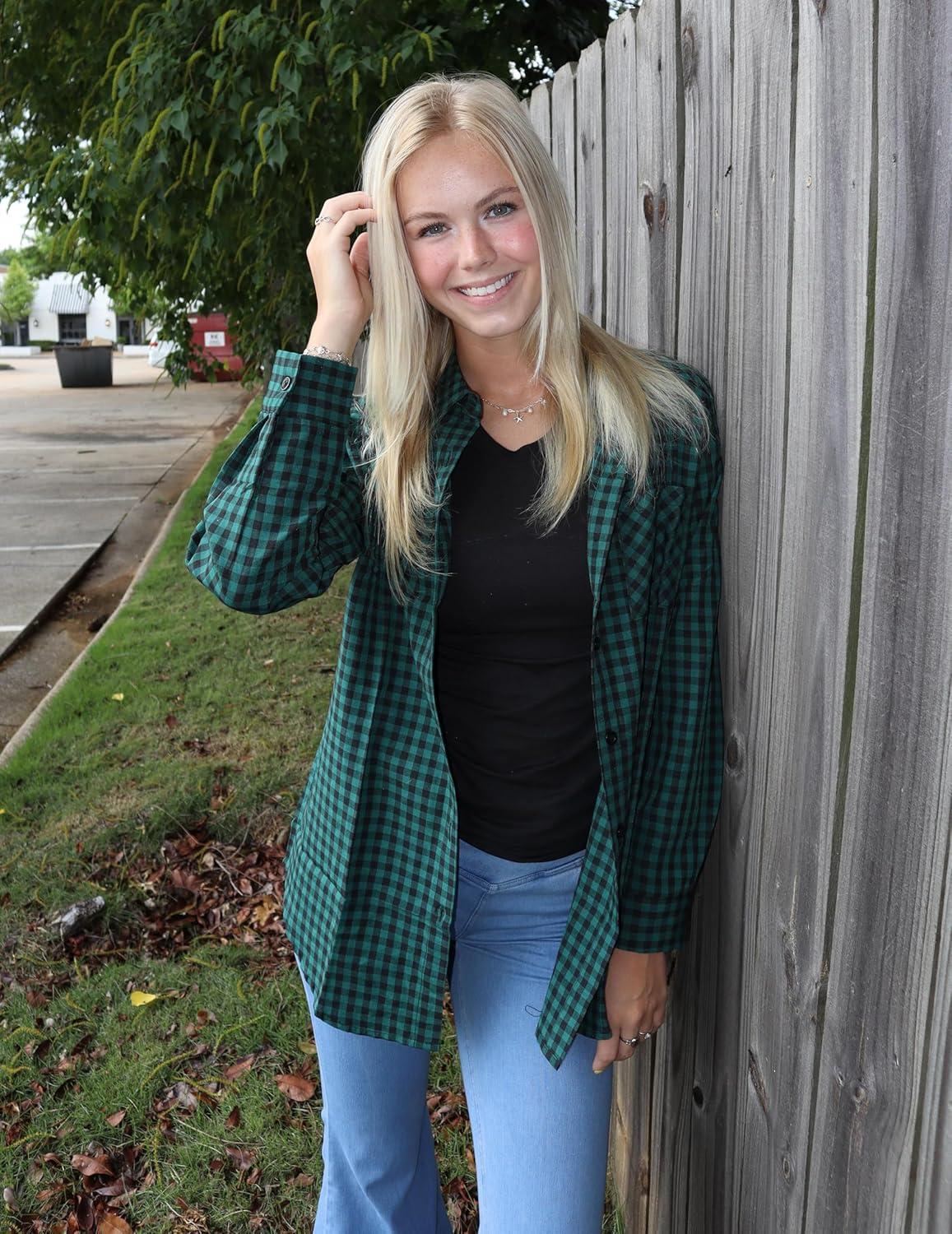 imageZeagoo Long Sleeve Plaid Shirt for Women Button Down Shirts Buffalo Shackets Business Casual BlousesGreen 490