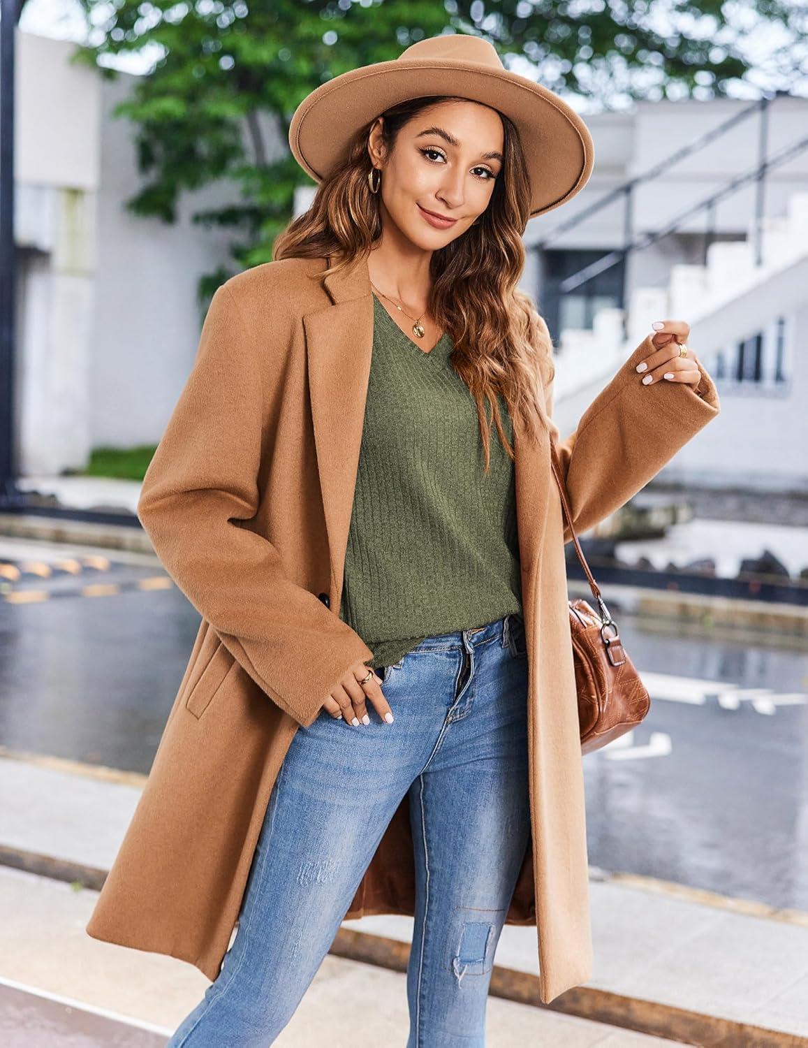 imageZeagoo Long Sleeve Shirts for Women V Neck Casual Sweaters Basic Knit 2025 Fall Fashion Pullover TopsArmy Green