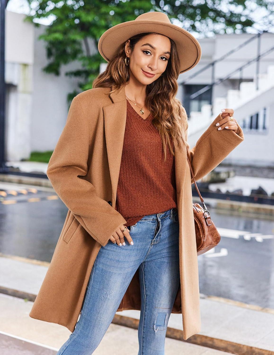 imageZeagoo Long Sleeve Shirts for Women V Neck Casual Sweaters Basic Knit 2025 Fall Fashion Pullover TopsCaramel