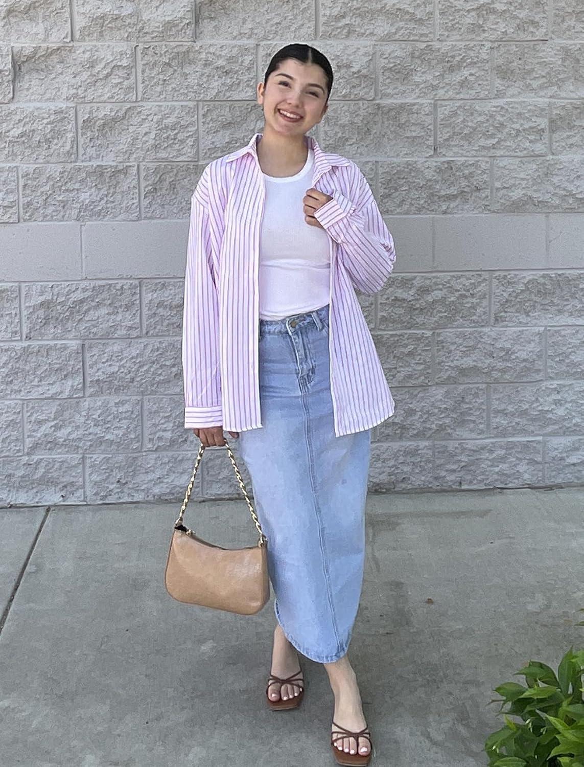 imageZeagoo Striped Button Down Shirts for Women Casual Loose Long Sleeve Shirts Business Work Tunic Top