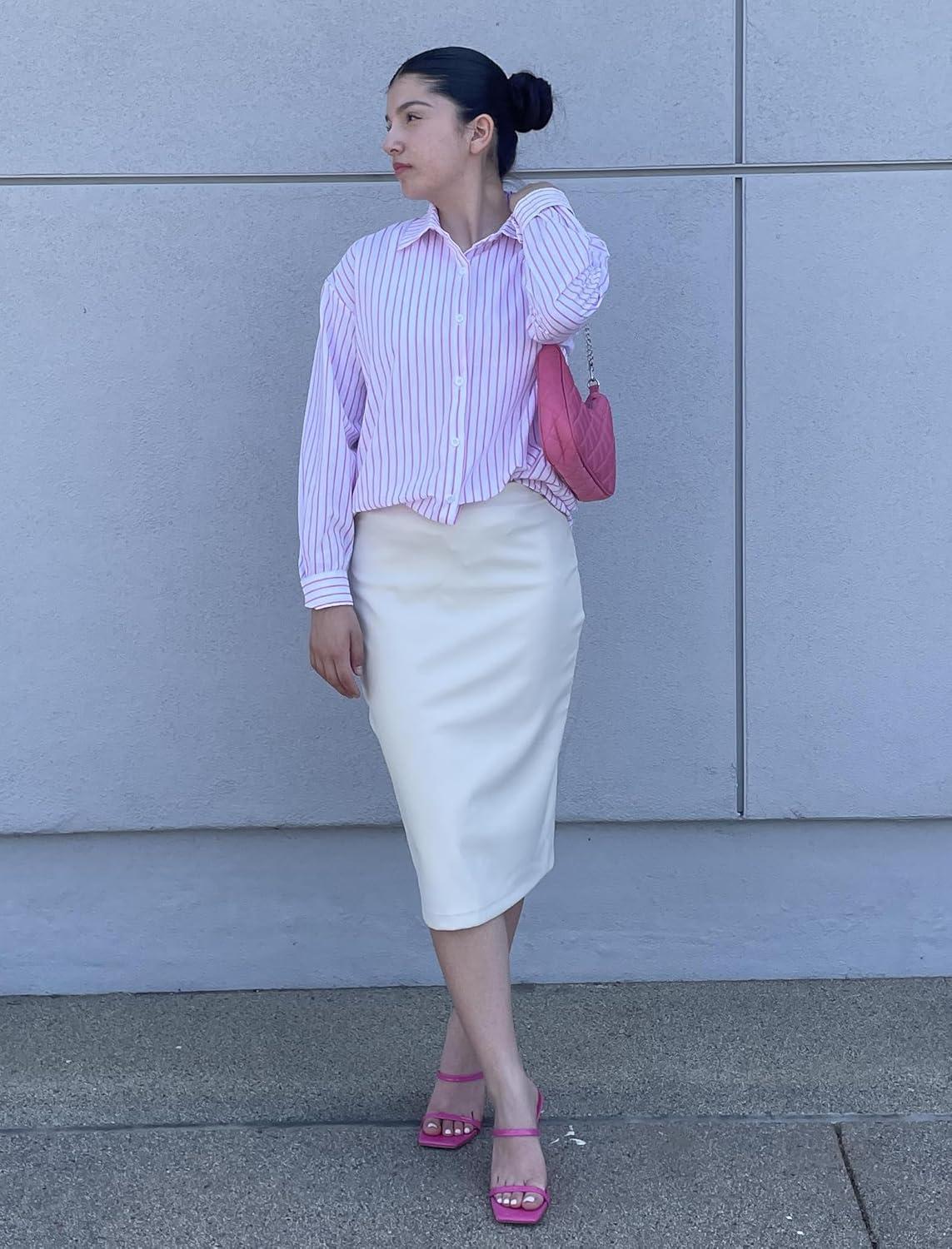 imageZeagoo Striped Button Down Shirts for Women Casual Loose Long Sleeve Shirts Business Work Tunic Top