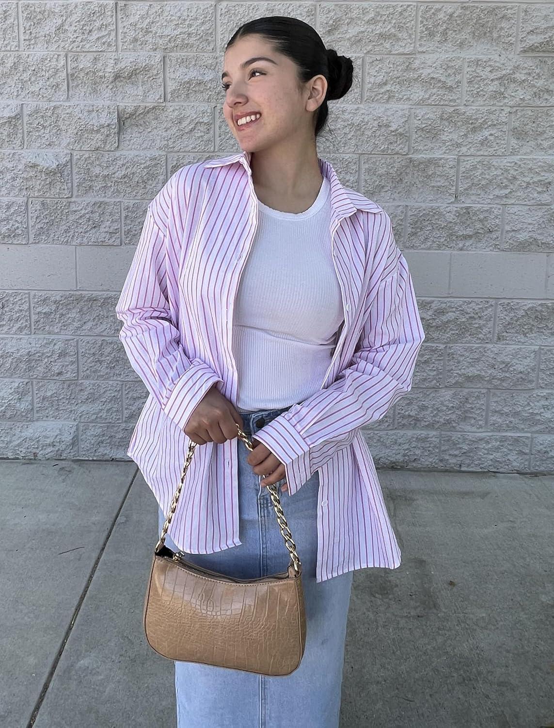 imageZeagoo Striped Button Down Shirts for Women Casual Loose Long Sleeve Shirts Business Work Tunic Top