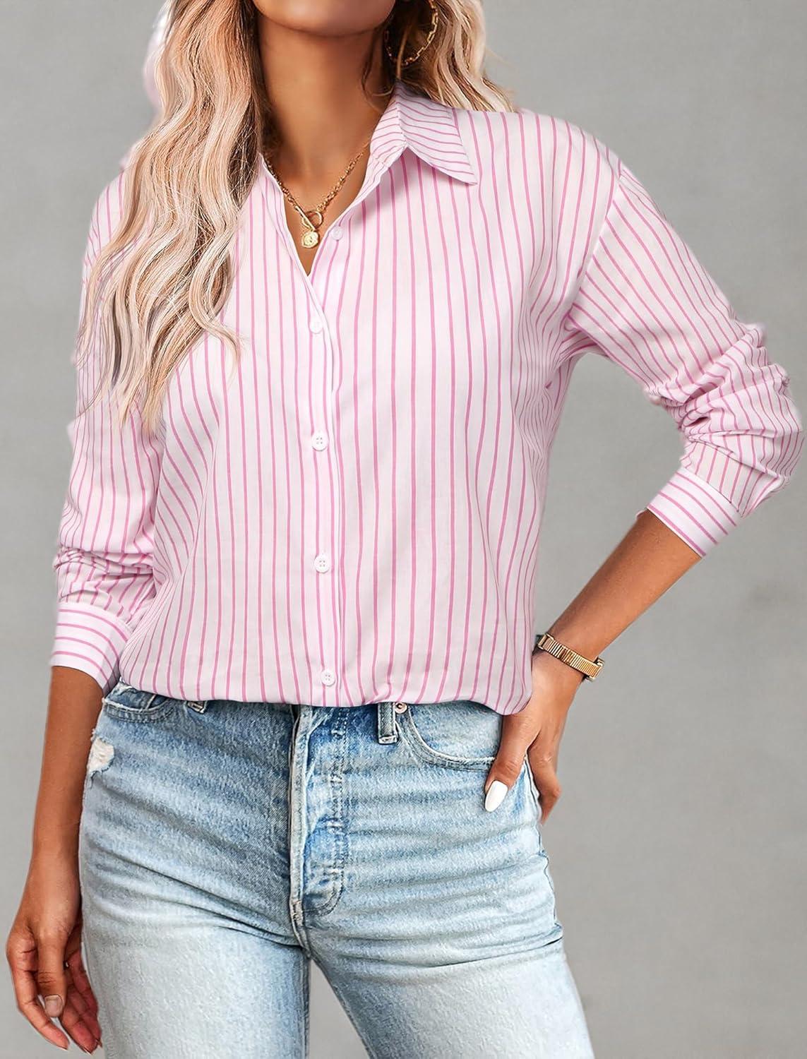 imageZeagoo Striped Button Down Shirts for Women Casual Loose Long Sleeve Shirts Business Work Tunic Top