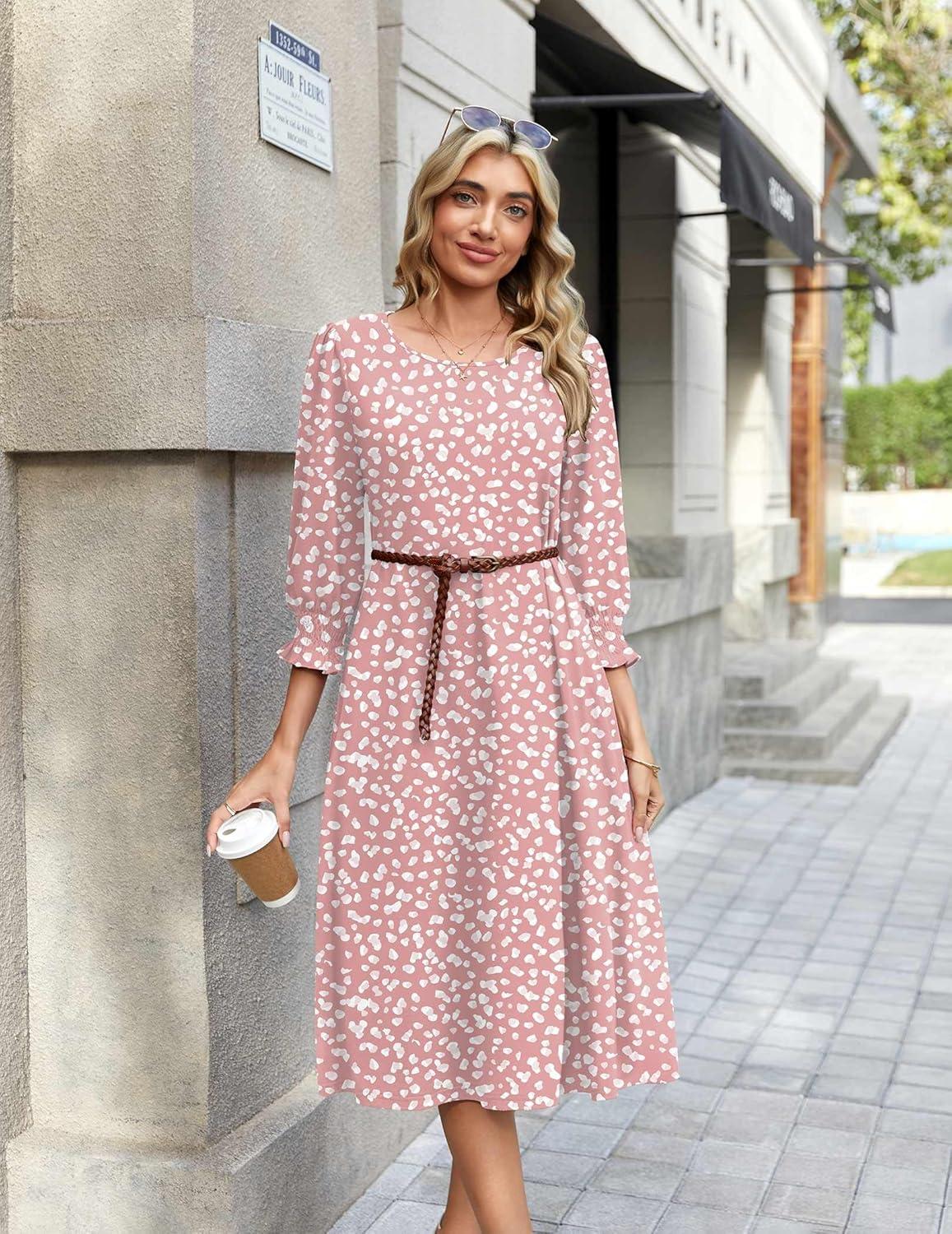 imageZeagoo Summer Dresses for Women 2026 34 Sleeve Dress for Women Floral Midi Dresses for Casual Womens Dresses with PocketsFloraljh589