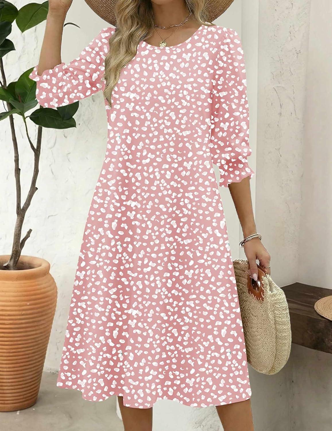 imageZeagoo Summer Dresses for Women 2026 34 Sleeve Dress for Women Floral Midi Dresses for Casual Womens Dresses with PocketsFloraljh589