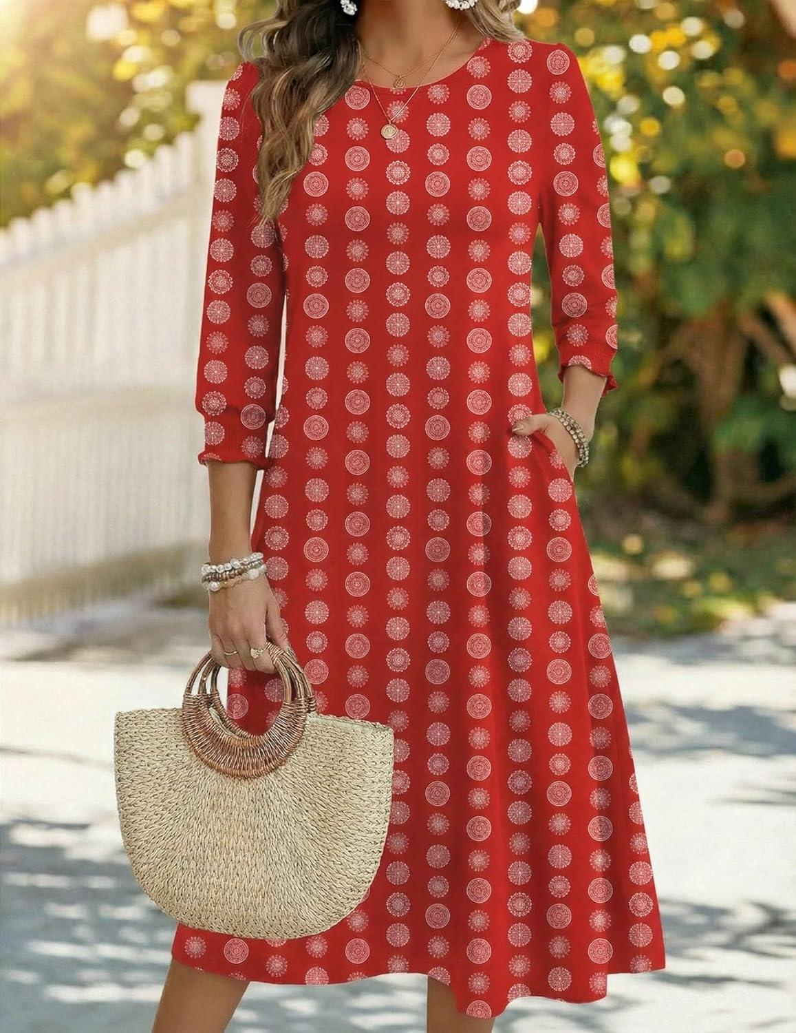 imageZeagoo Summer Dresses for Women 2026 34 Sleeve Dress for Women Floral Midi Dresses for Casual Womens Dresses with PocketsFloralmz910