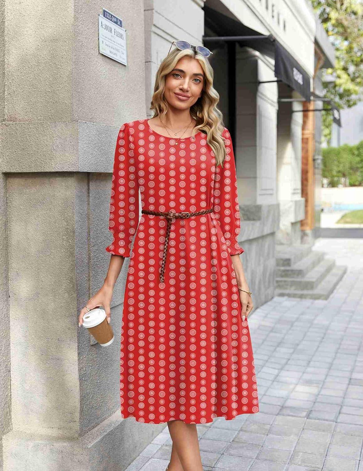 imageZeagoo Summer Dresses for Women 2026 34 Sleeve Dress for Women Floral Midi Dresses for Casual Womens Dresses with PocketsFloralmz910