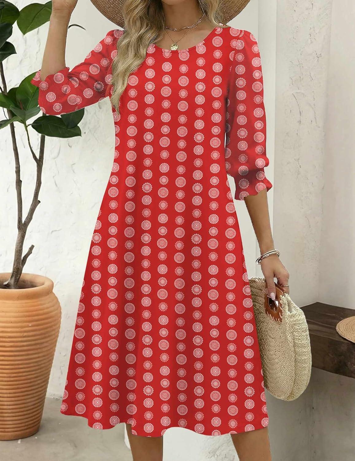 imageZeagoo Summer Dresses for Women 2026 34 Sleeve Dress for Women Floral Midi Dresses for Casual Womens Dresses with PocketsFloralmz910
