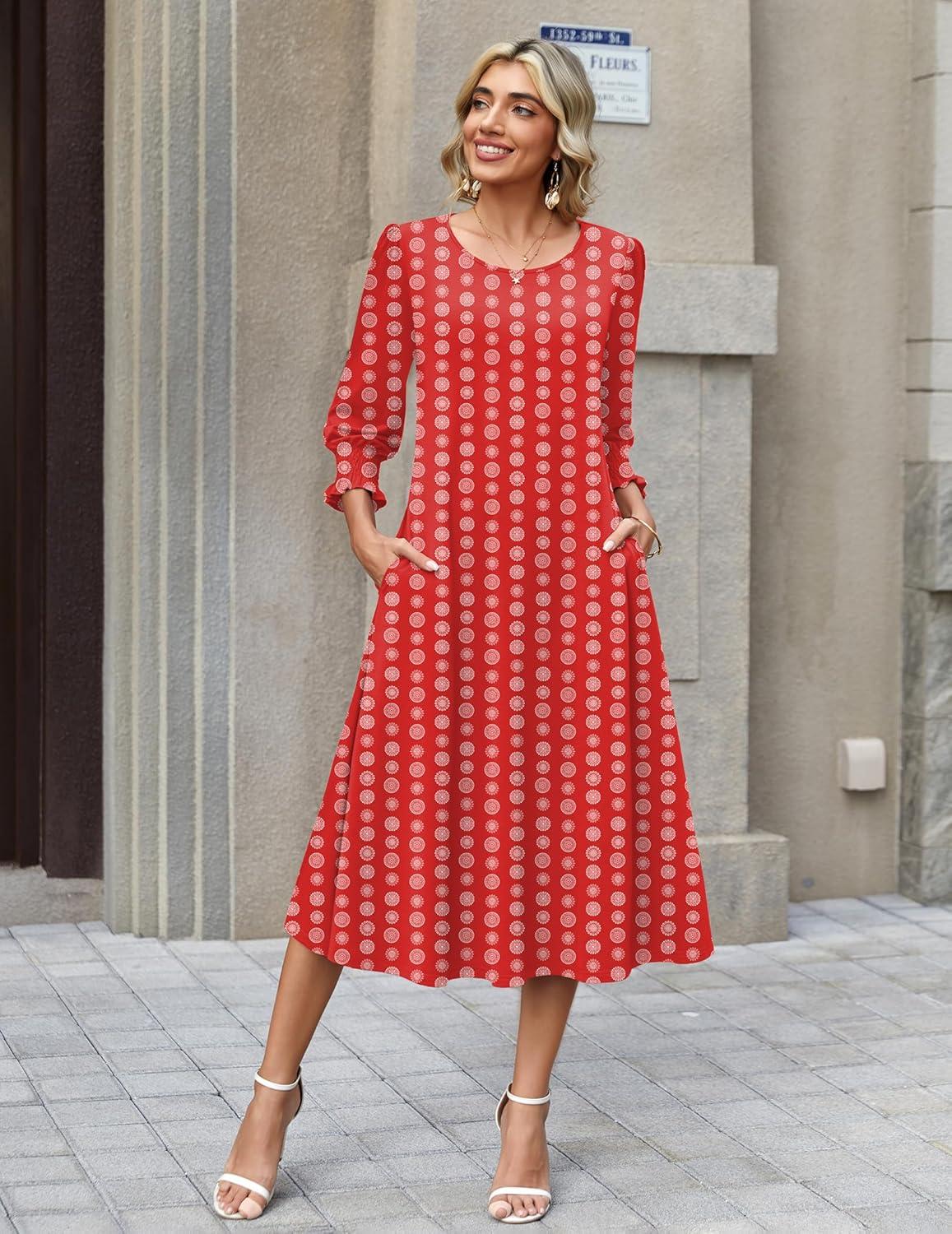 imageZeagoo Summer Dresses for Women 2026 34 Sleeve Dress for Women Floral Midi Dresses for Casual Womens Dresses with PocketsFloralmz910