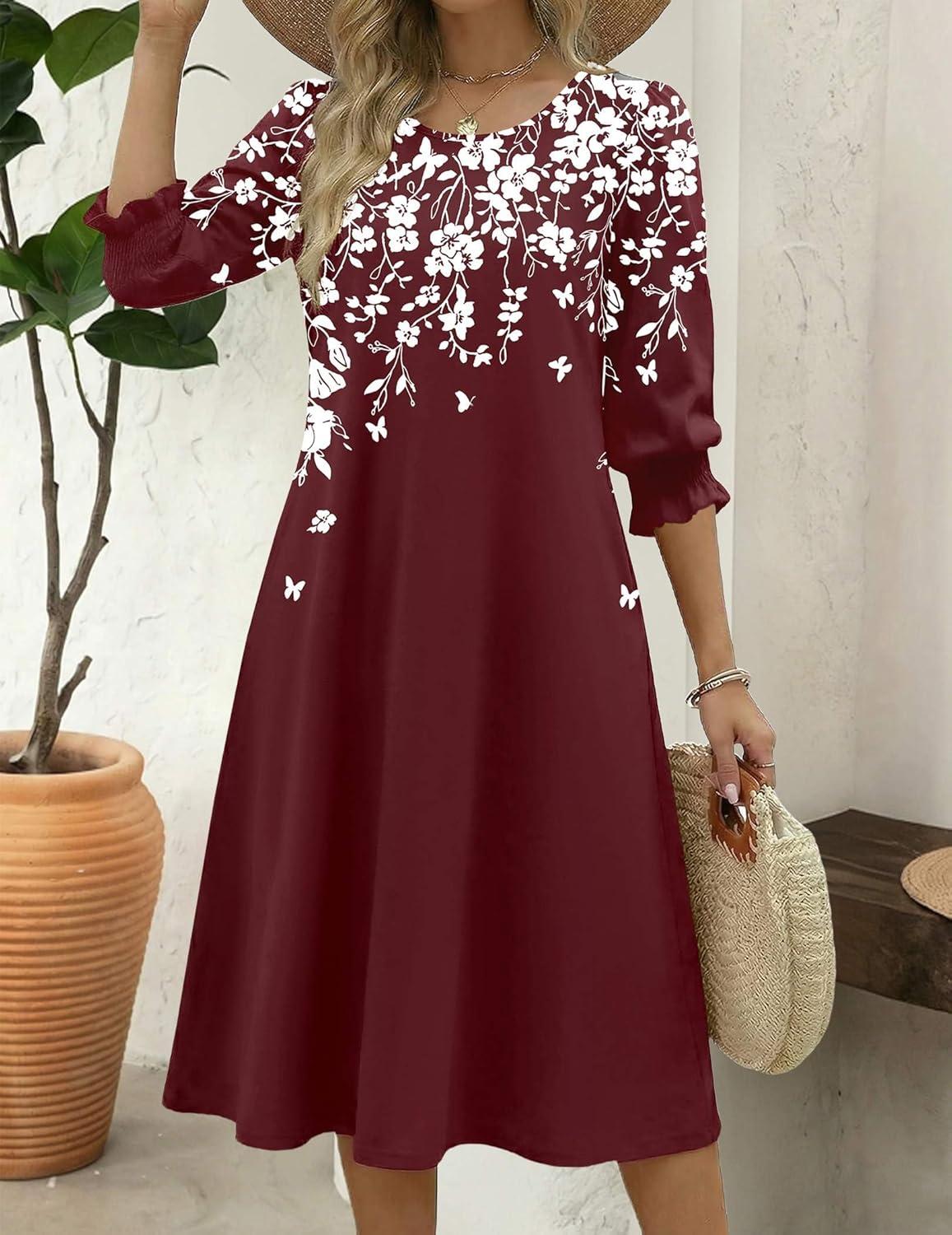 imageZeagoo Summer Dresses for Women 2026 34 Sleeve Dress for Women Floral Midi Dresses for Casual Womens Dresses with PocketsFloralsf186