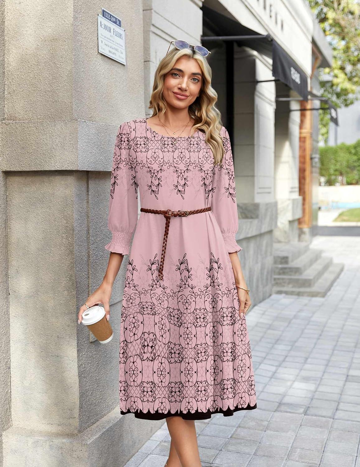imageZeagoo Summer Dresses for Women 2026 34 Sleeve Dress for Women Floral Midi Dresses for Casual Womens Dresses with PocketsFloralsf292