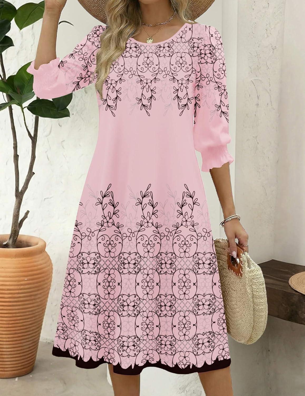 imageZeagoo Summer Dresses for Women 2026 34 Sleeve Dress for Women Floral Midi Dresses for Casual Womens Dresses with PocketsFloralsf292