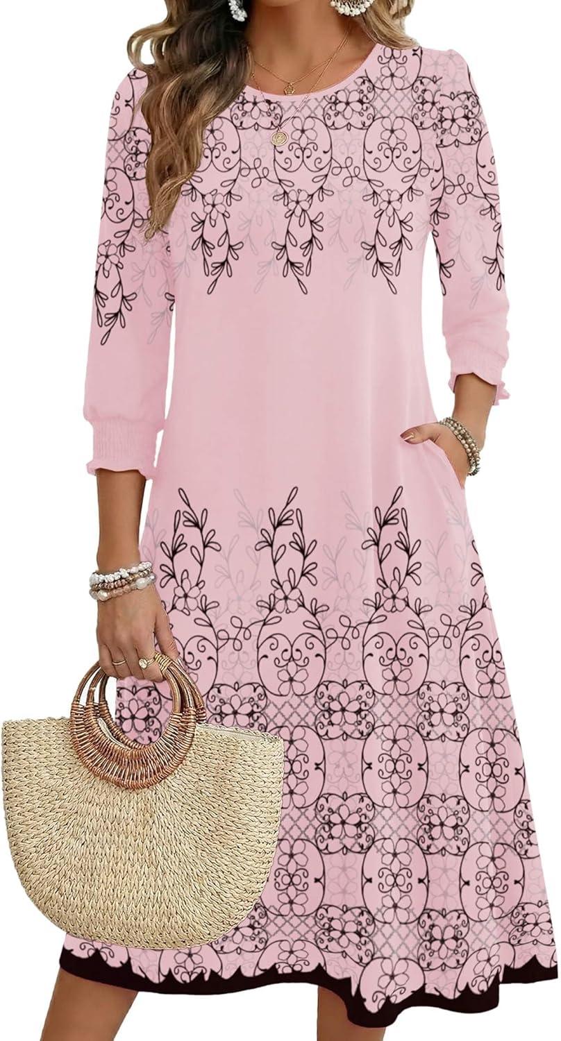 imageZeagoo Summer Dresses for Women 2026 34 Sleeve Dress for Women Floral Midi Dresses for Casual Womens Dresses with PocketsFloralsf292
