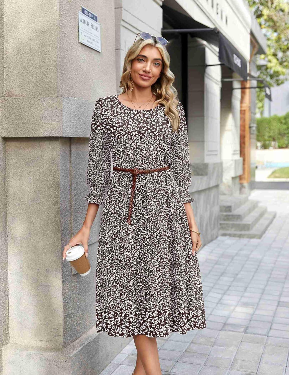 imageZeagoo Summer Dresses for Women 2026 34 Sleeve Dress for Women Floral Midi Dresses for Casual Womens Dresses with PocketsFloralxh526