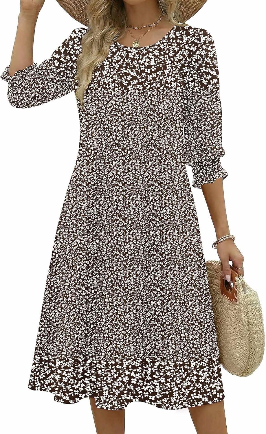 imageZeagoo Summer Dresses for Women 2026 34 Sleeve Dress for Women Floral Midi Dresses for Casual Womens Dresses with PocketsFloralxh526