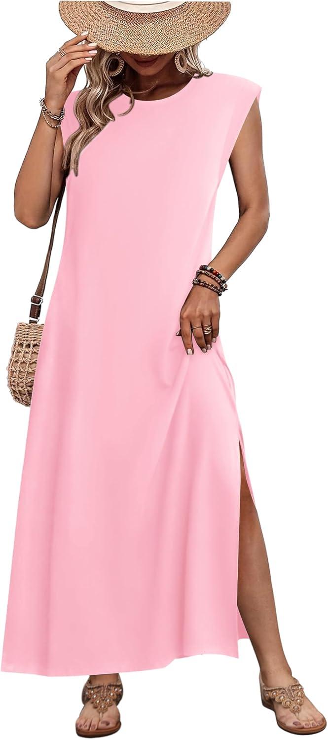 imageZeagoo Summer Dresses for Women 2026 Black Long Maxi Sundresses Loose Split WrinkleFree Beach Travel Vacation ClothesLight Rose