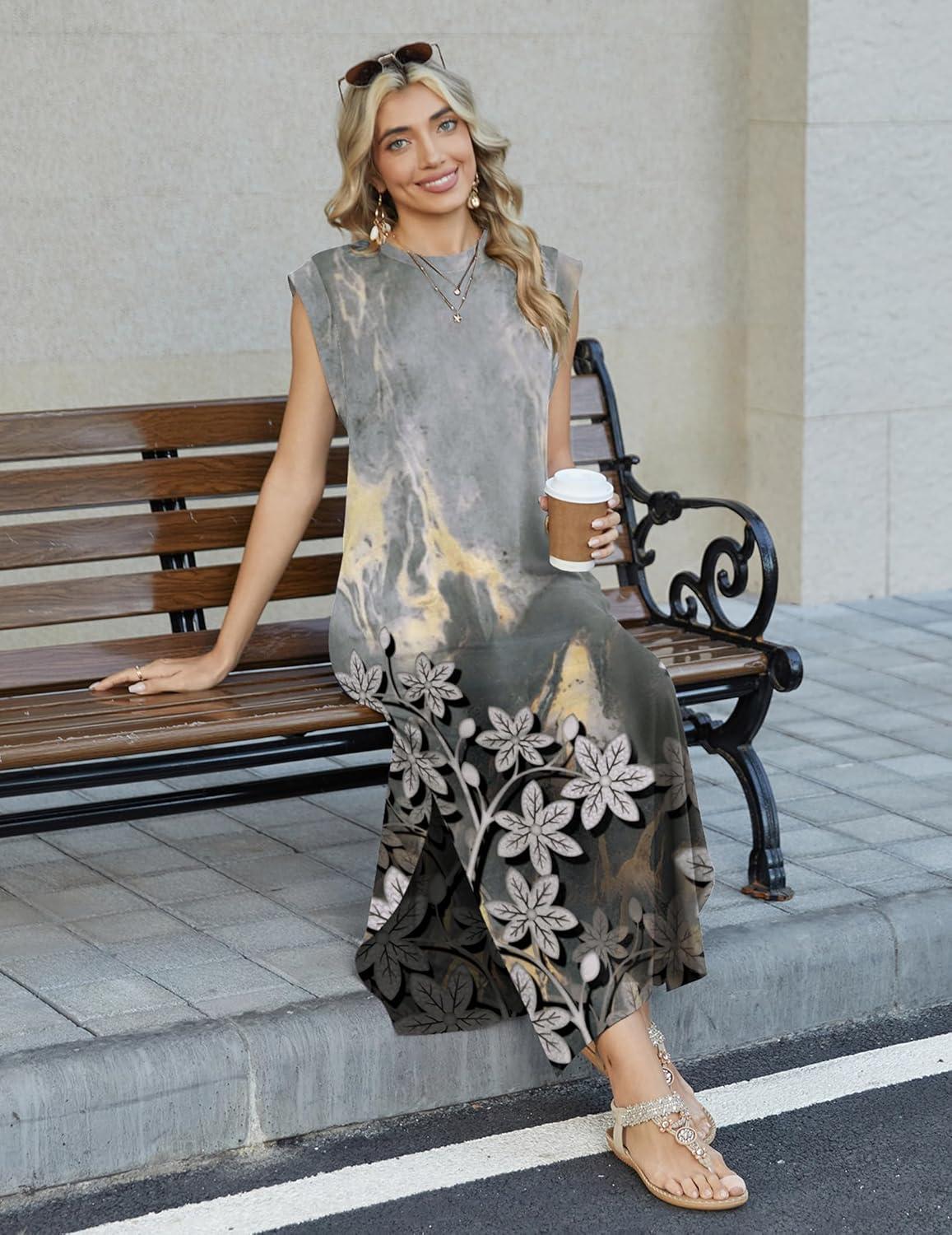 imageZeagoo Summer Dresses for Women 2026 Black Long Maxi Sundresses Loose Split WrinkleFree Beach Travel Vacation ClothesSf312