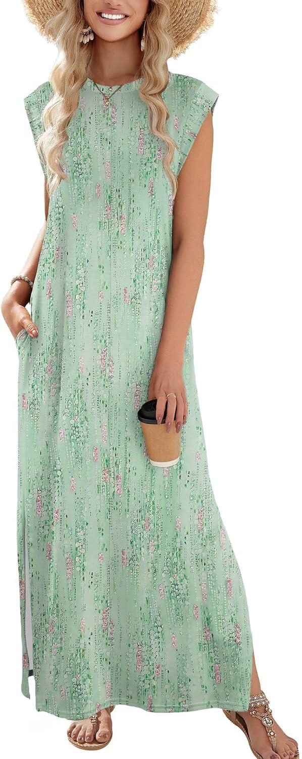 imageZeagoo Summer Dresses for Women 2026 Black Long Maxi Sundresses Loose Split WrinkleFree Beach Travel Vacation ClothesWf25