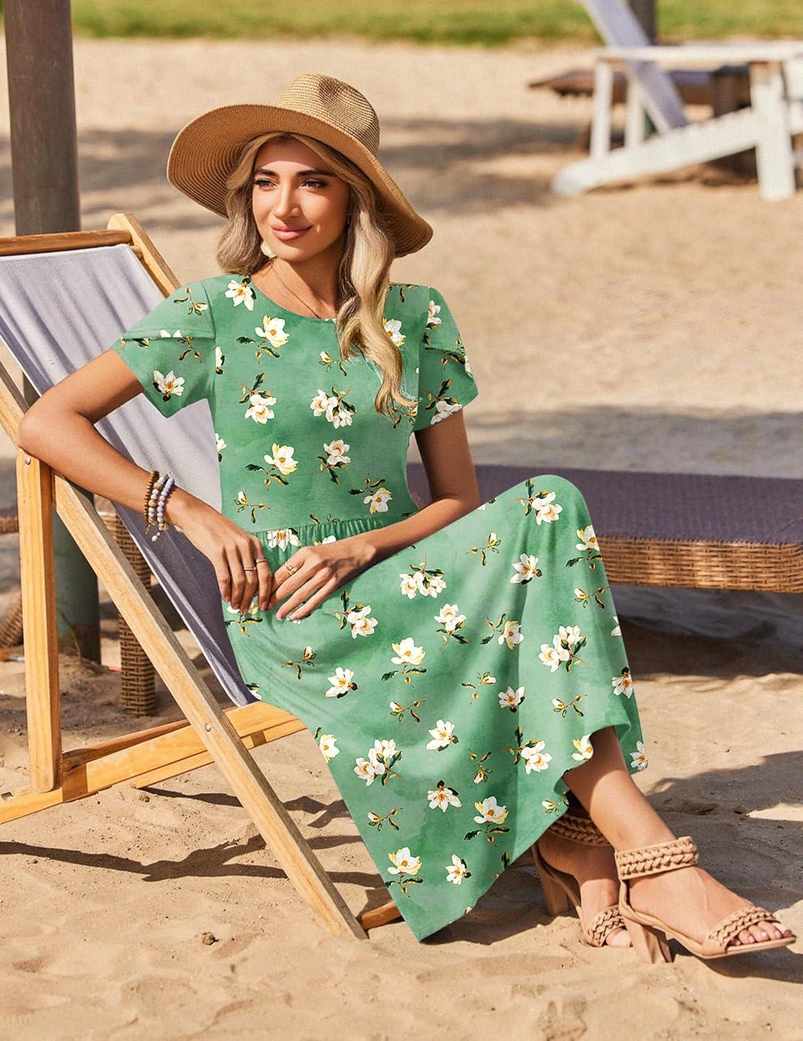 imageZeagoo Summer Dresses for Women 2026 Maxi Bohemian Floral Short Sleeve Long Dress Casual Flowy Tired Beach Sundress01bf49