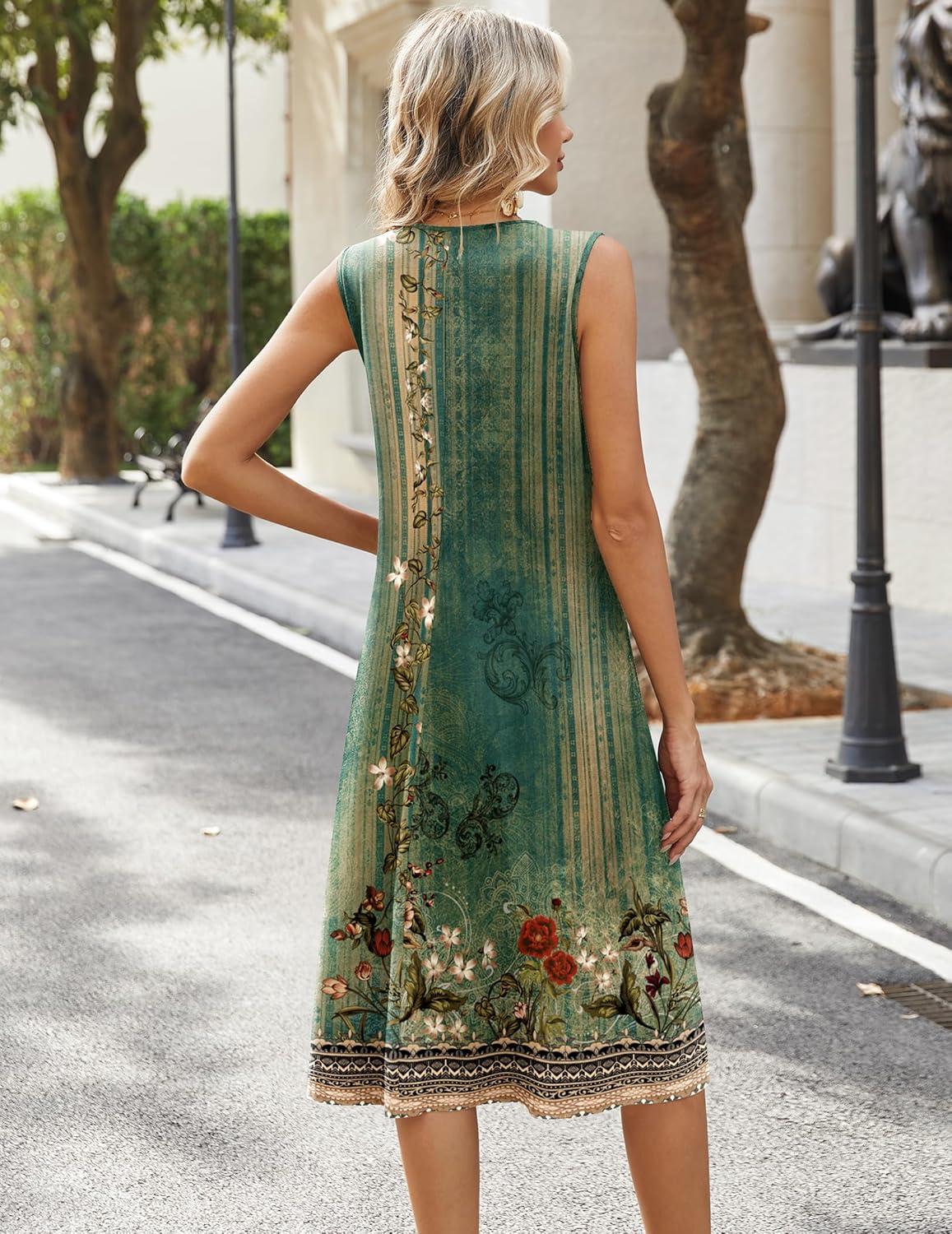 imageZeagoo Summer Dresses for Women 2026 Sleeveless V Neck Casual Midi Tank Dress Beach Vacation Sundresses with PocketsMz840