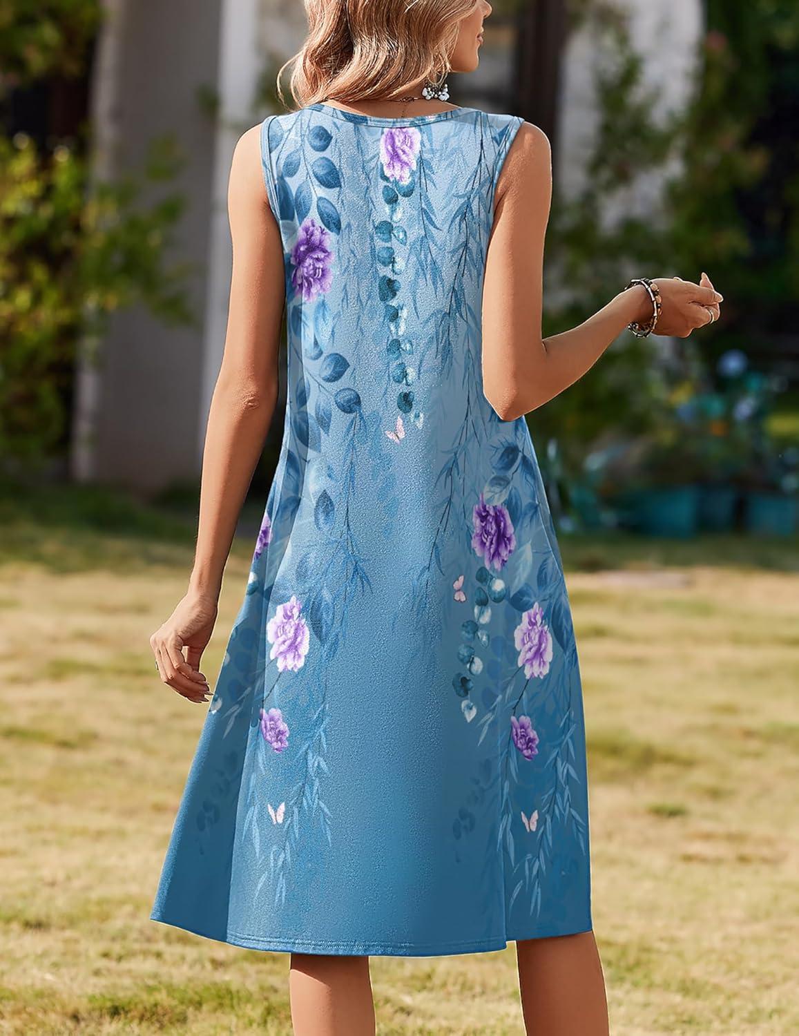 imageZeagoo Summer Dresses for Women Flowy Aline Casual Midi Tank Dress Beach Boho Vacation Sundresses Shift Dress with Pockets01 Blue Floral
