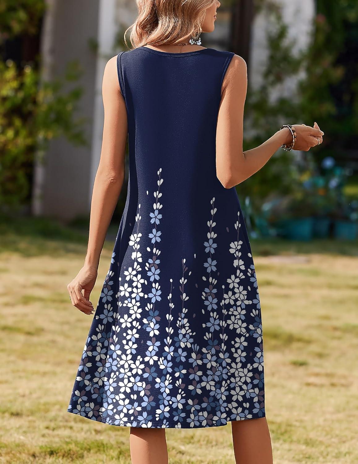 imageZeagoo Summer Dresses for Women Flowy Aline Casual Midi Tank Dress Beach Boho Vacation Sundresses Shift Dress with Pockets02 Navy Floral